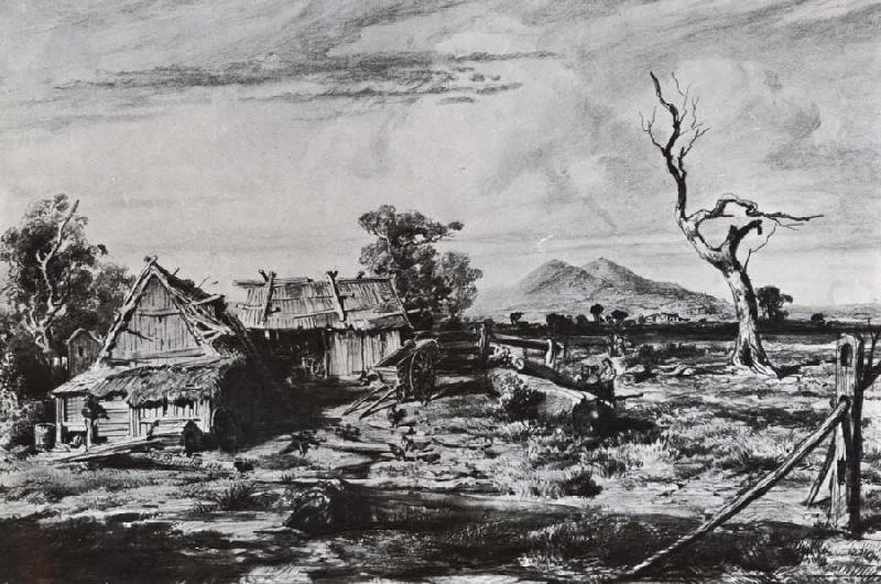Louis Buvelot Farm sheds below the You Yangs china oil painting image